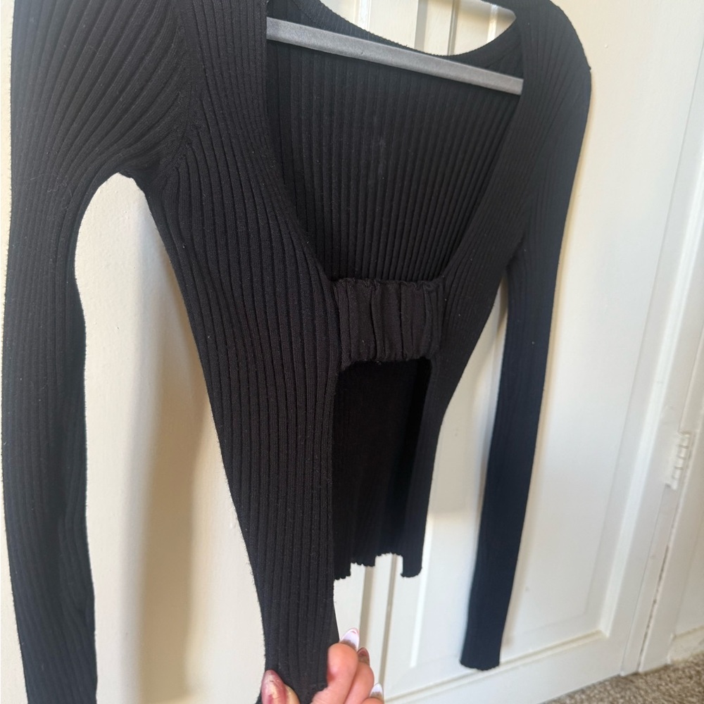 Zara Black Ribbed Top - Picture 2 of 3
